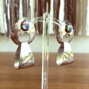 Vintage Southwest Sterling Silver Inlay Earrings